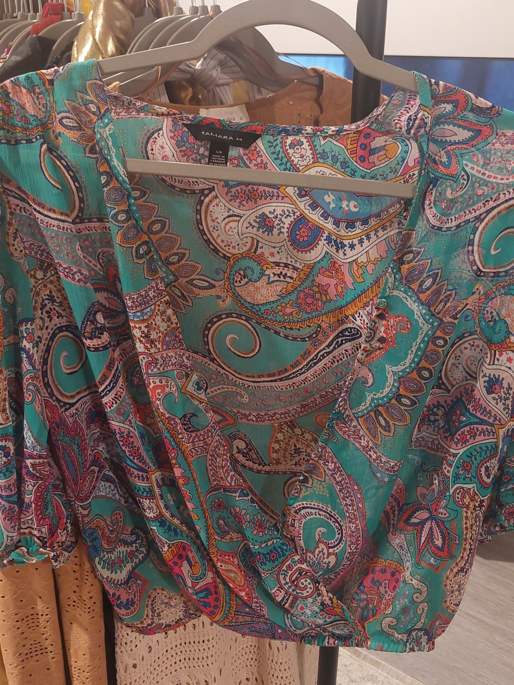 Tamara H. Paisley Print Turquoise Blouse